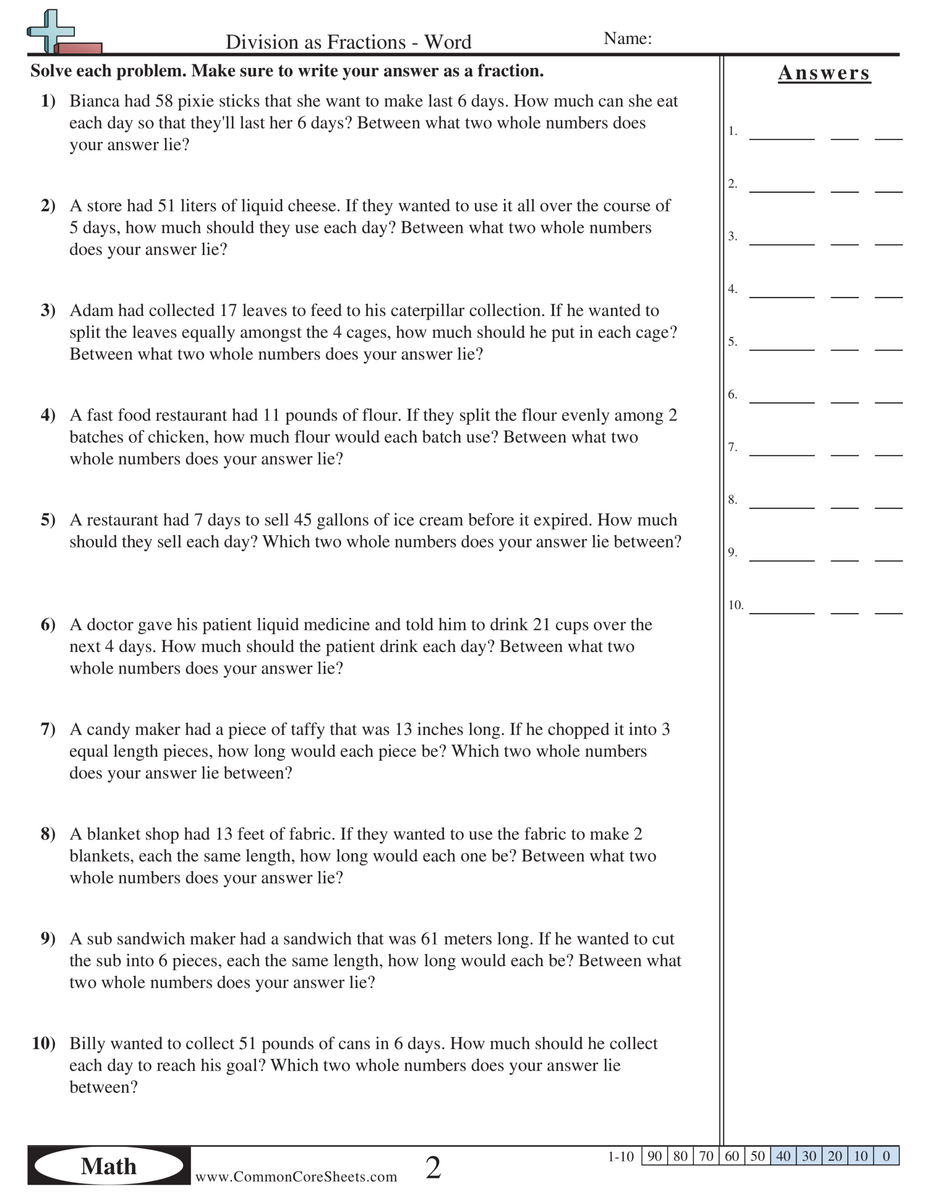 Worksheet On Word Problems On Fractions Fraction Word Problems Ans