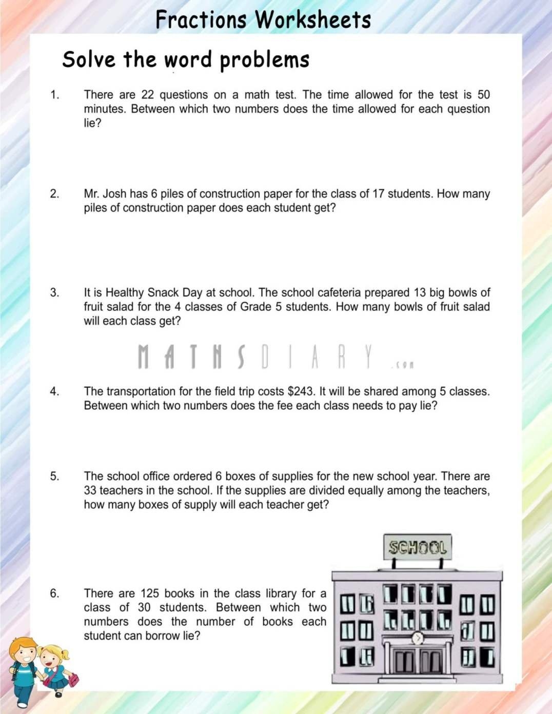 Fractions Word Problems Dividing Whole Number Worksheets Math Worksheets MathsDiary