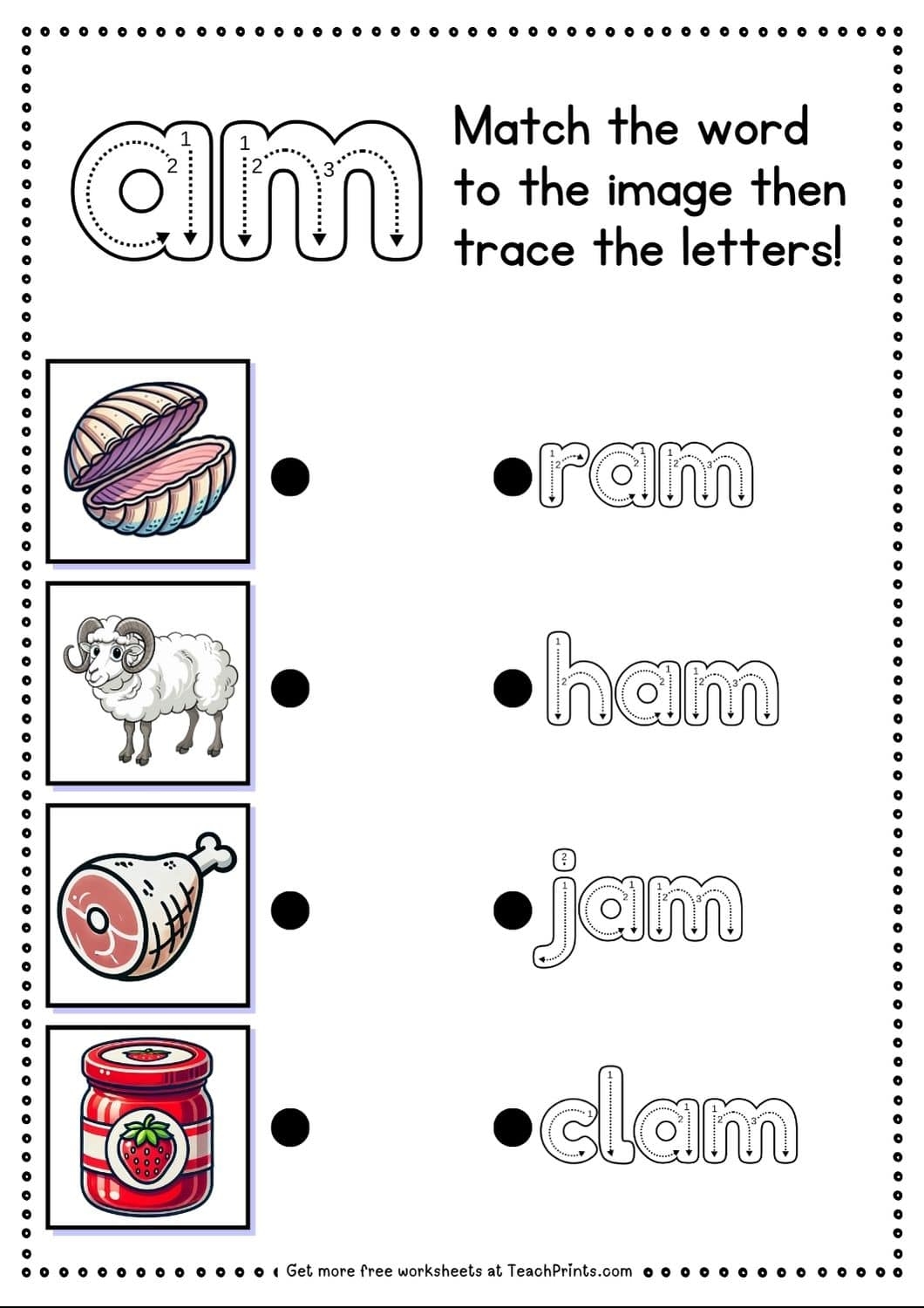 Free Am Word Family Worksheets Teach Prints