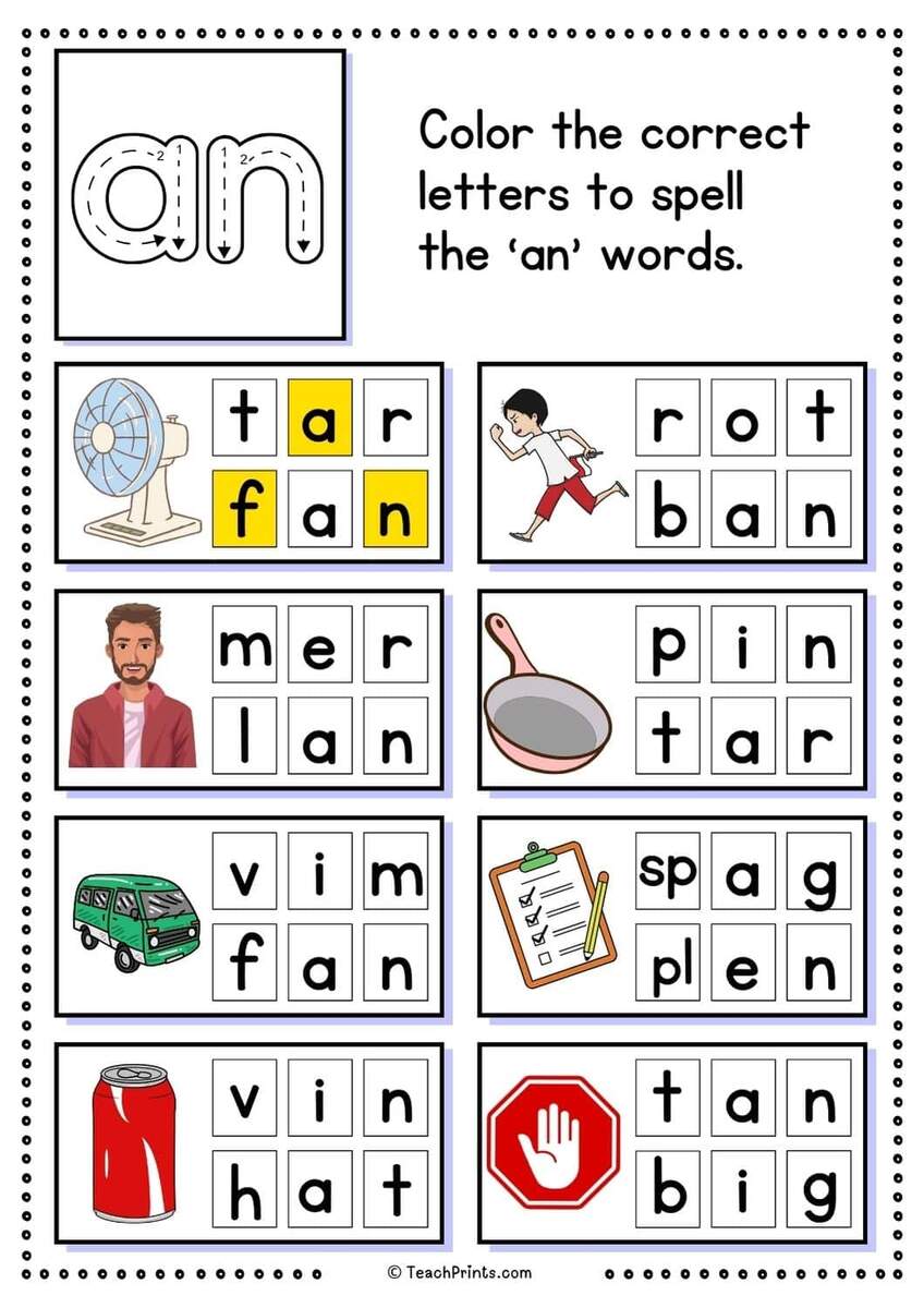 Free An Word Family Worksheets Teach Prints