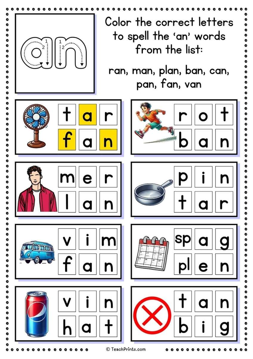 AN Word Family Worksheets The Teaching Aunt