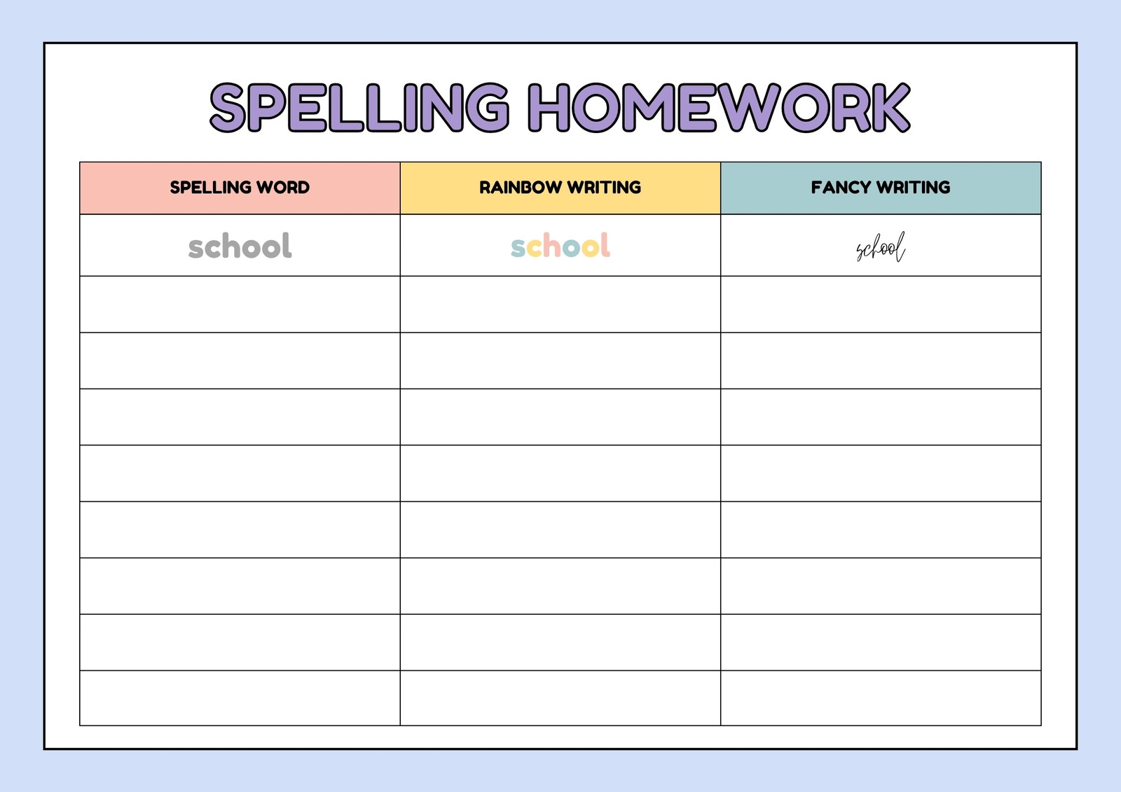 Free And Customizable Spelling Templates