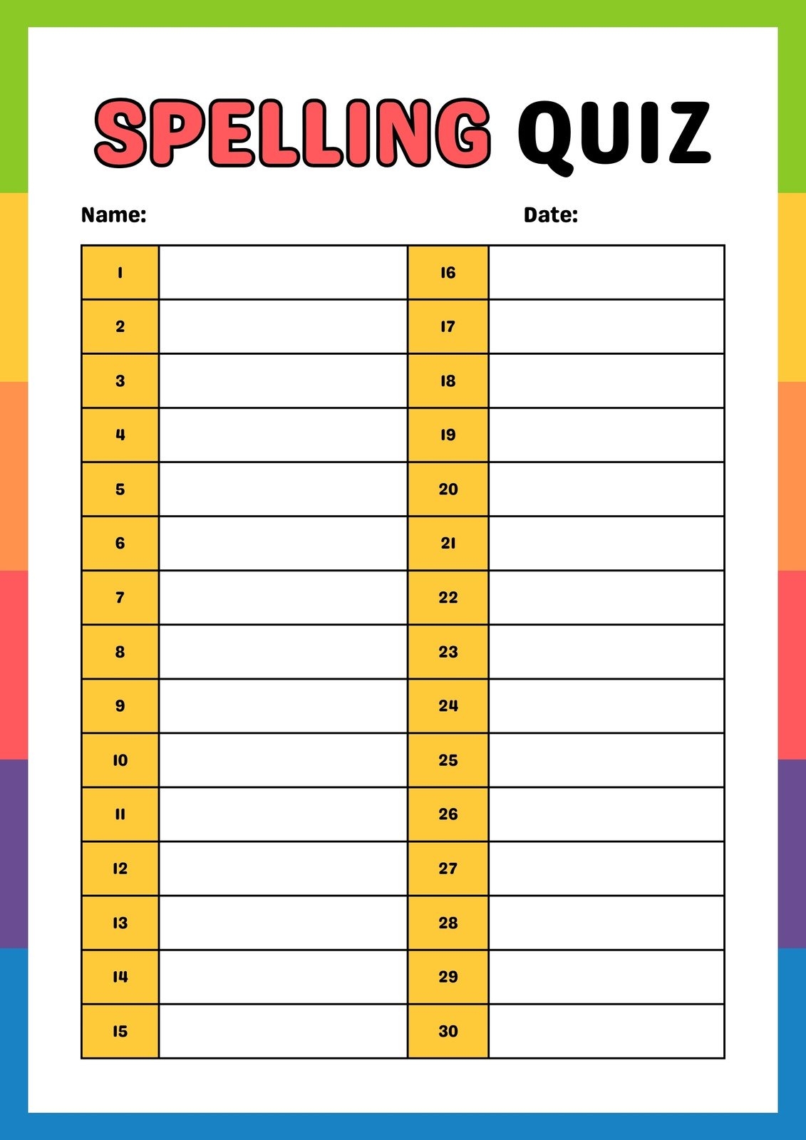 Free And Customizable Spelling Templates