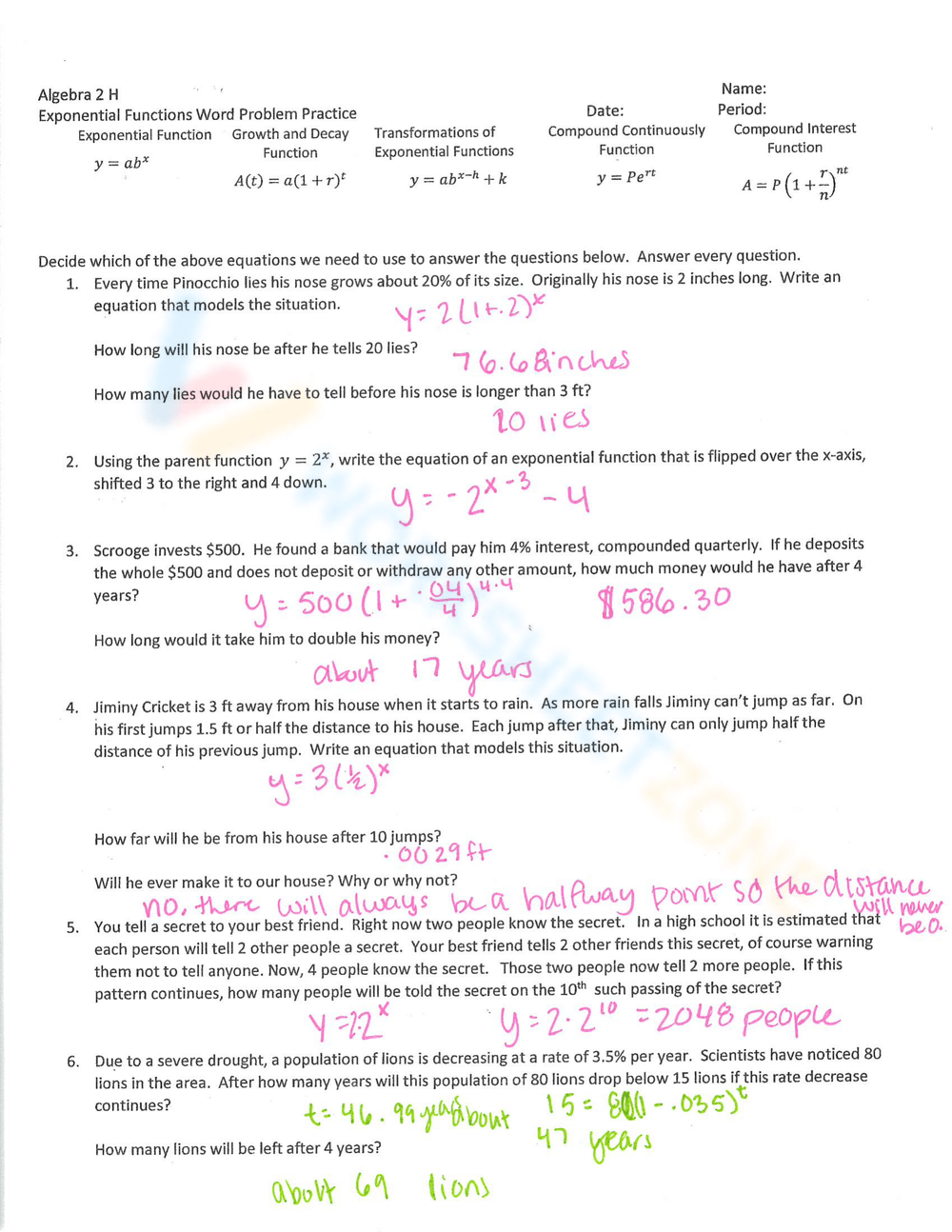 Free Exponential Function Word Problems Worksheet With Answers Download Free Exponential Function Word Problems Worksheet With Answers Png Images Free Worksheets On Clipart Library Exponential Growth And Decay Worksheets
