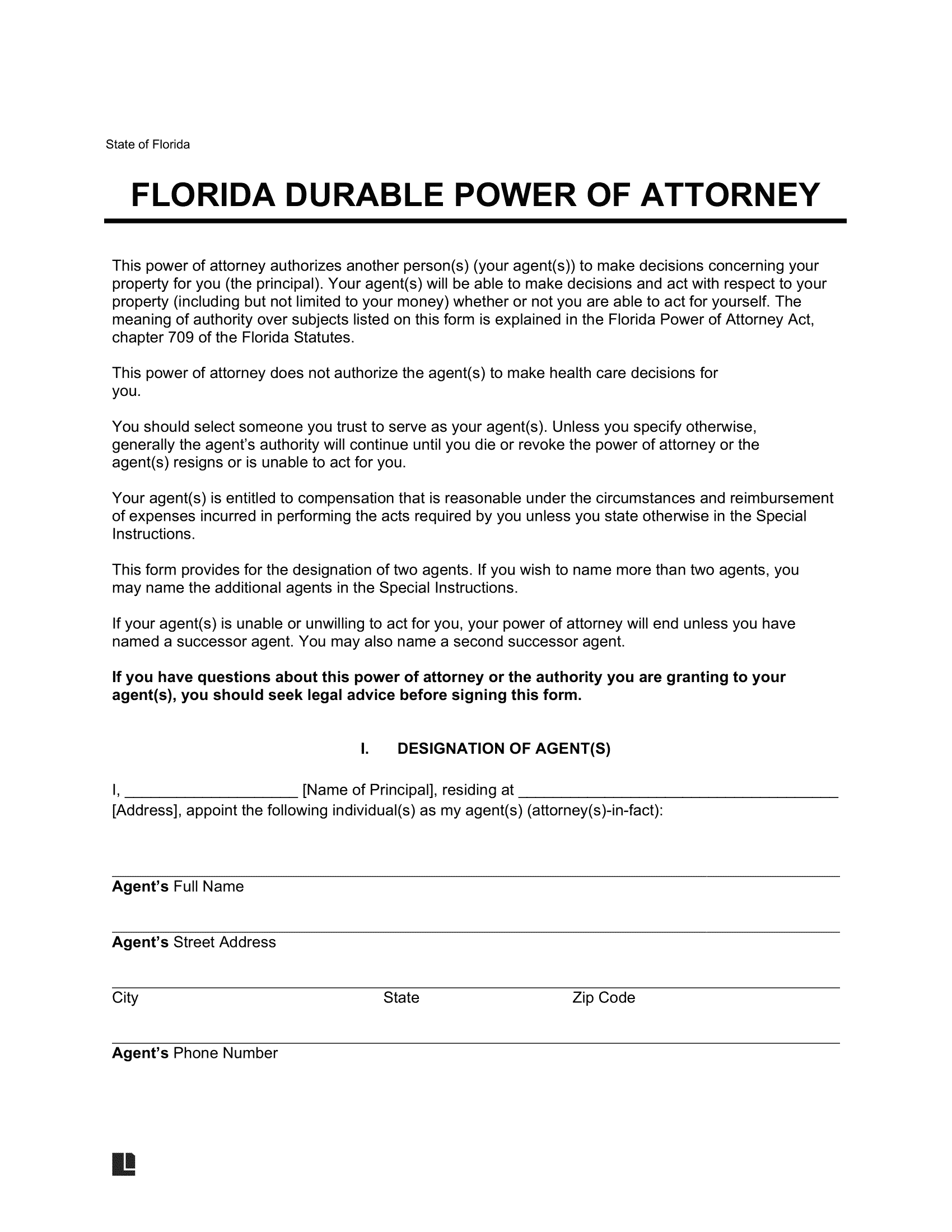 Free Florida Durable Power Of Attorney Form PDF Word Free North Carolina Notary Acknowledgment Form PDF Word