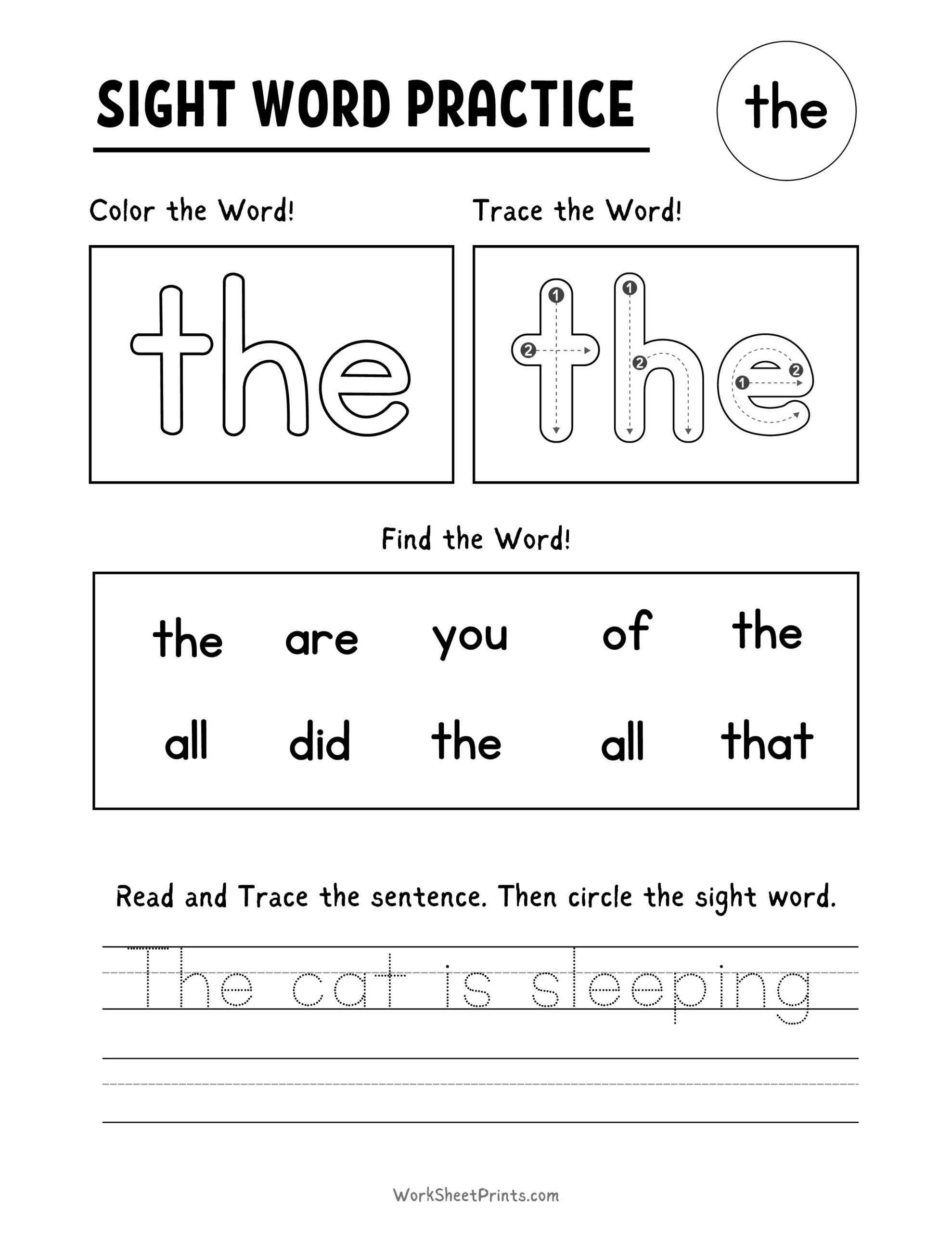 Free Kindergarten Sight Word Worksheets Printable Free Printable Sight Word They Worksheet
