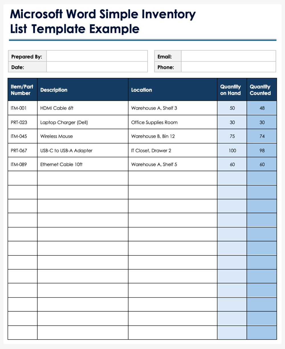 Free Microsoft Word Inventory Templates