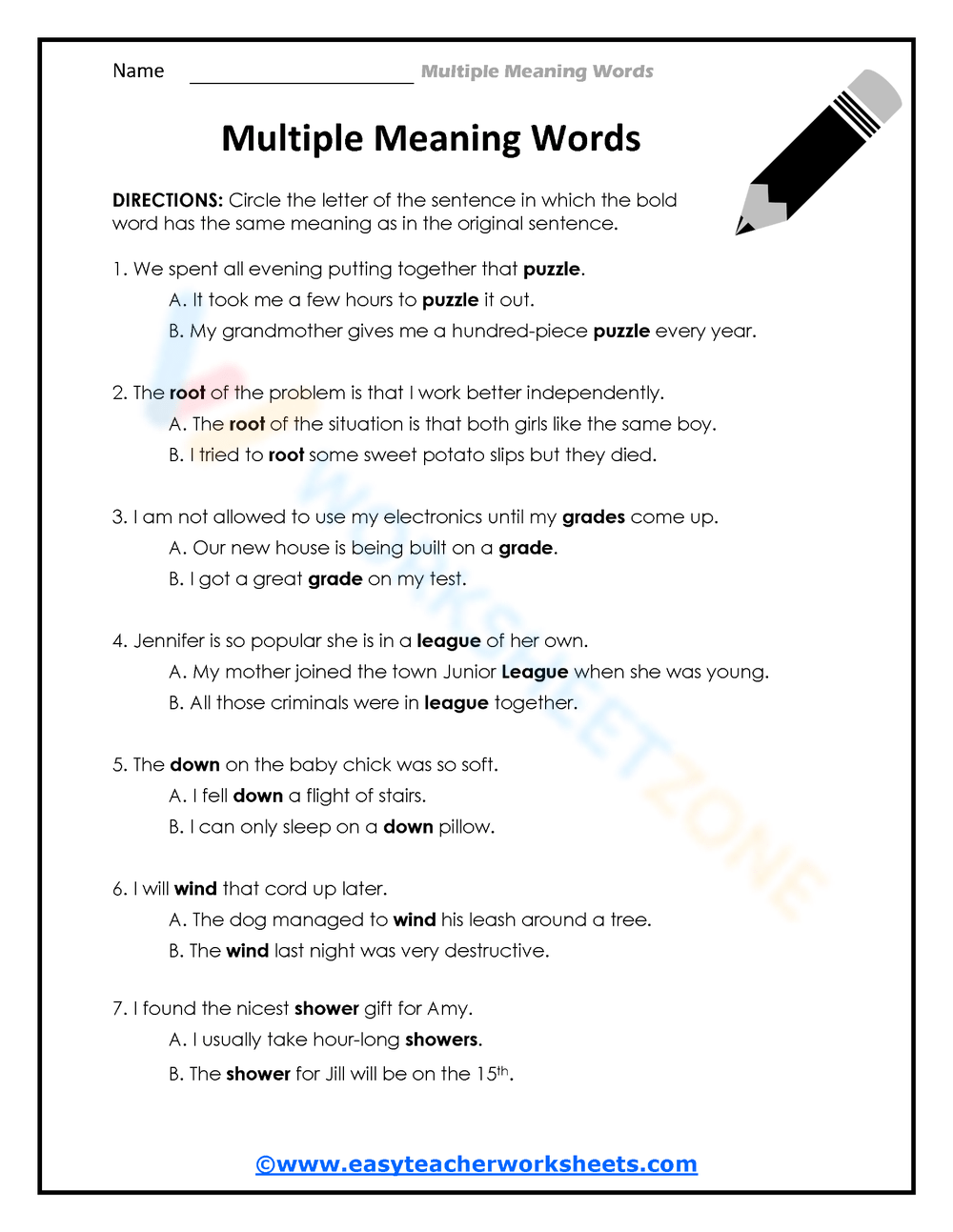Free Multiple Meaning Words Worksheets For Teaching Worksheets Library