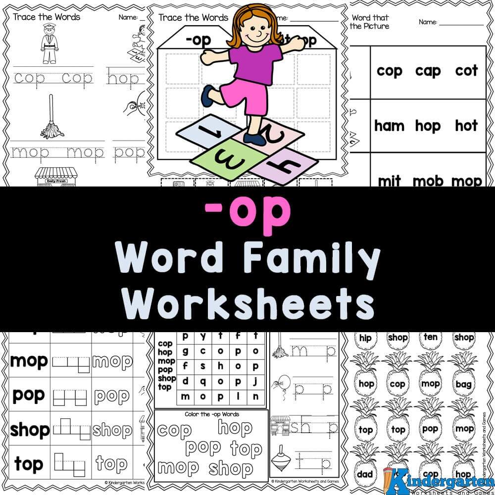 FREE Op Word Family Worksheets For Kindegrarten