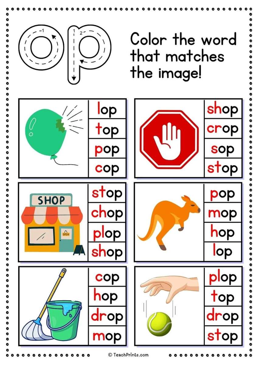 Free op Word Family Worksheets Teach Prints