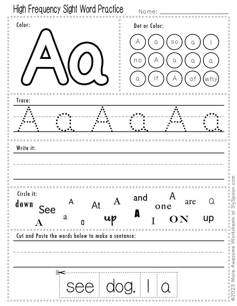 Free Printable A Sight Word Worksheets For Kindergarten First Grade Sly Spoon Free Printable A Sight Word Worksheets For Kindergarten First Grade Sly Spoon