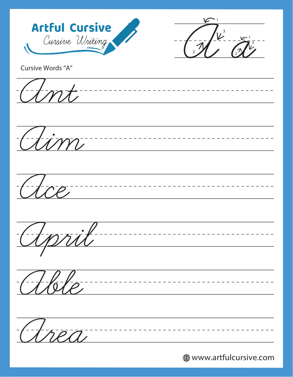 Free Printable Cursive Words Worksheets Artful Cursive