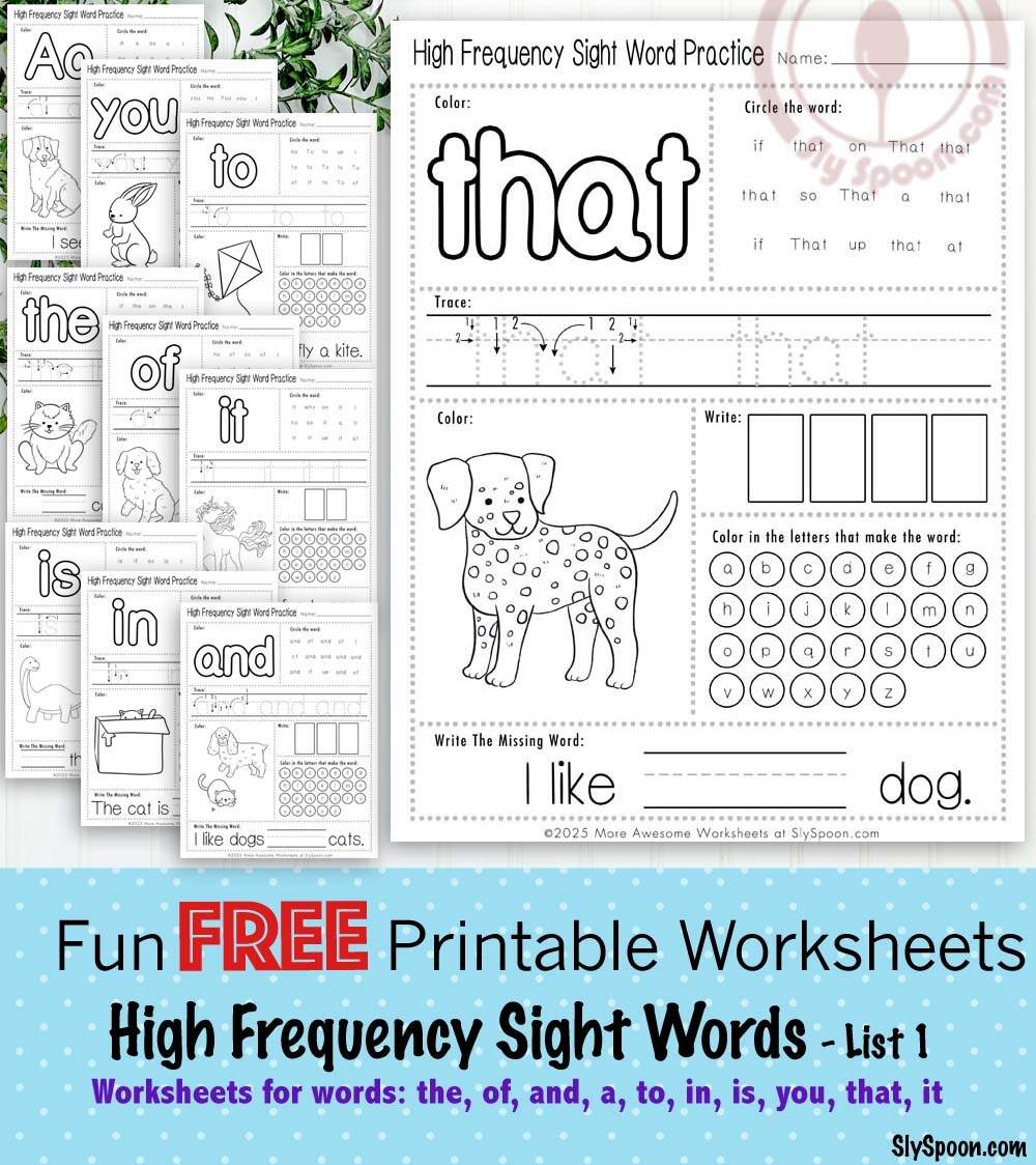 Free Printable High Frequency Sight Word Worksheets Sight Words The Of And A To In Is You That It List 1 Of 10 Sly Spoon