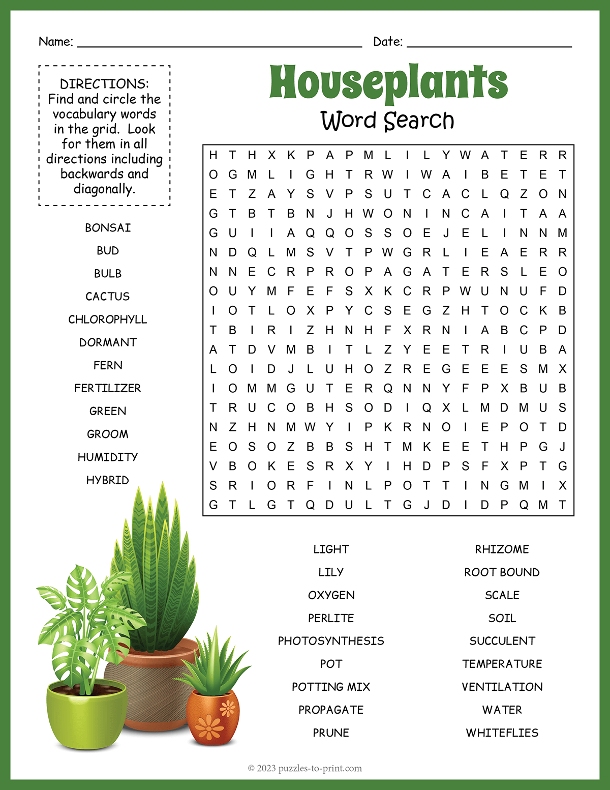 Free Printable Houseplants Word Search Free Printable Houseplants Word Search