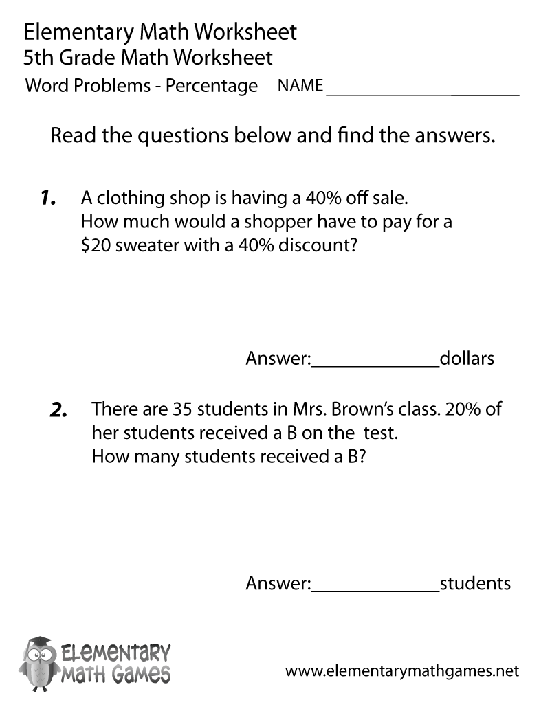 Free Printable Percentage Word Problems Worksheet For Fifth Grade Worksheets Library Free Printable Percentage Word Problems Worksheet For Fifth Grade Worksheets Library