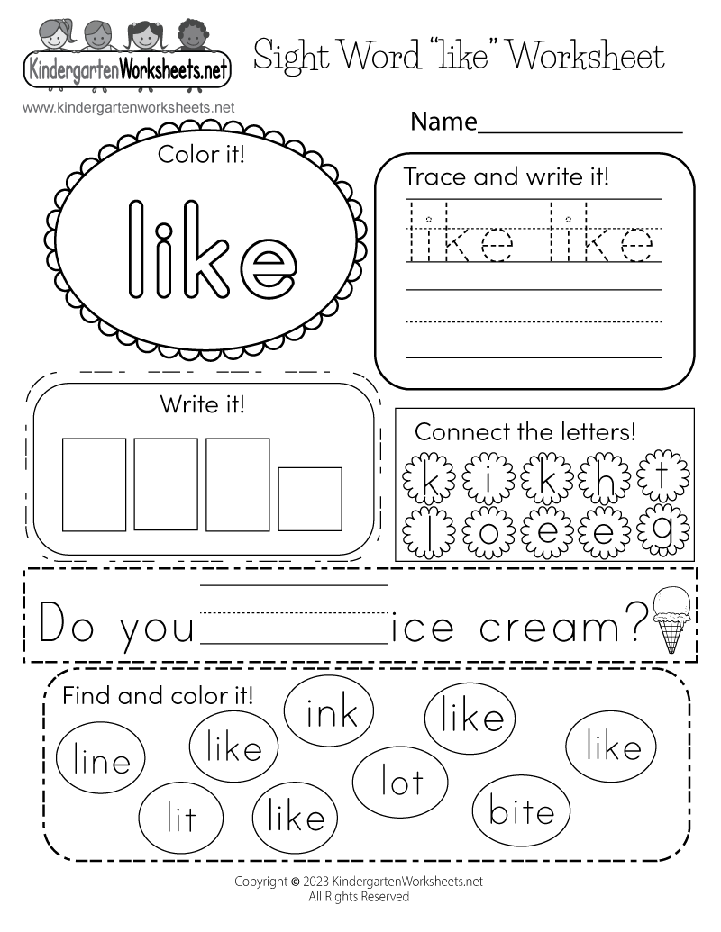 Free Printable Sight Word Like Worksheet Free Printable Sight Word Like Worksheet