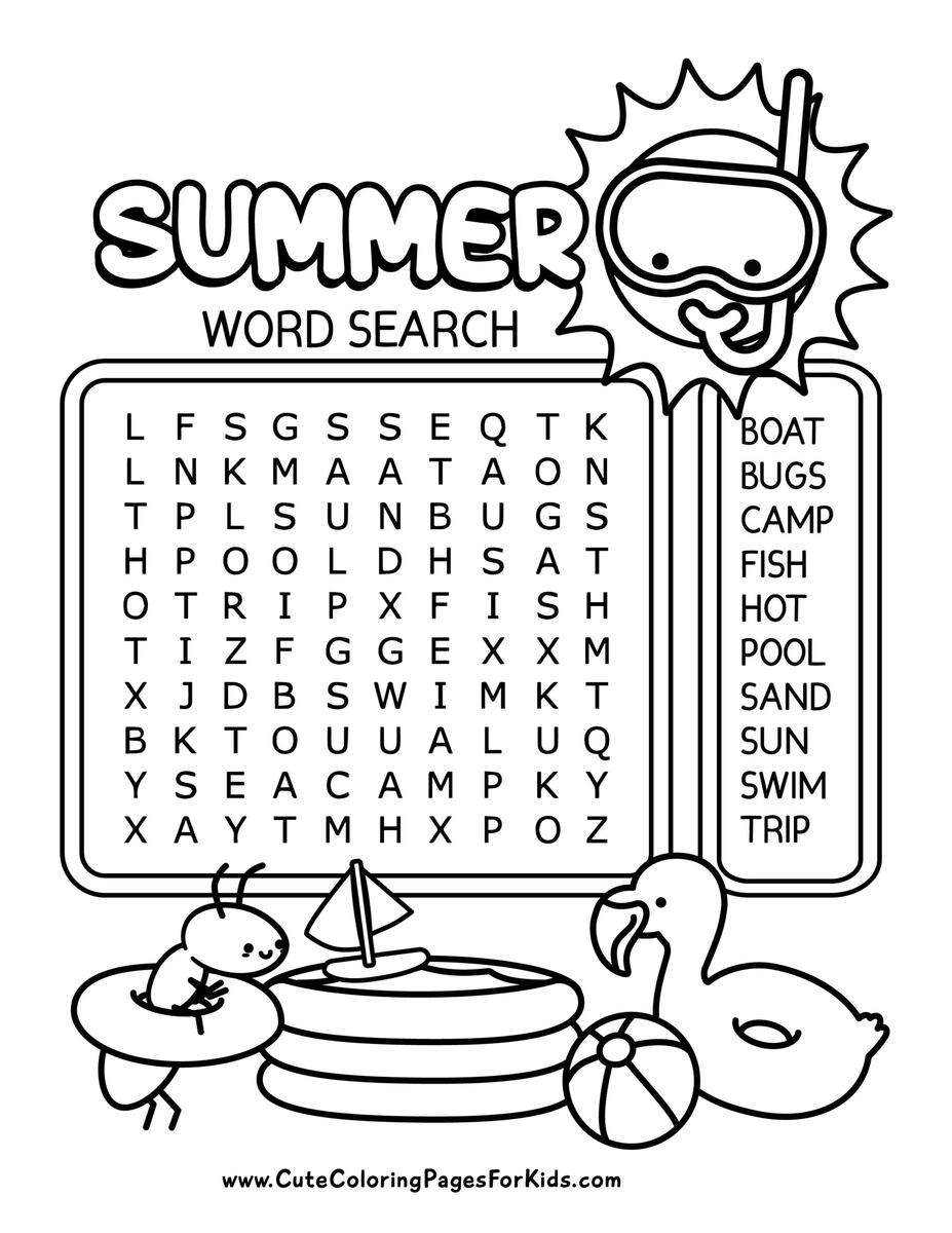 Free Printable Summer Word Search For Kids Cute Coloring Pages For Kids