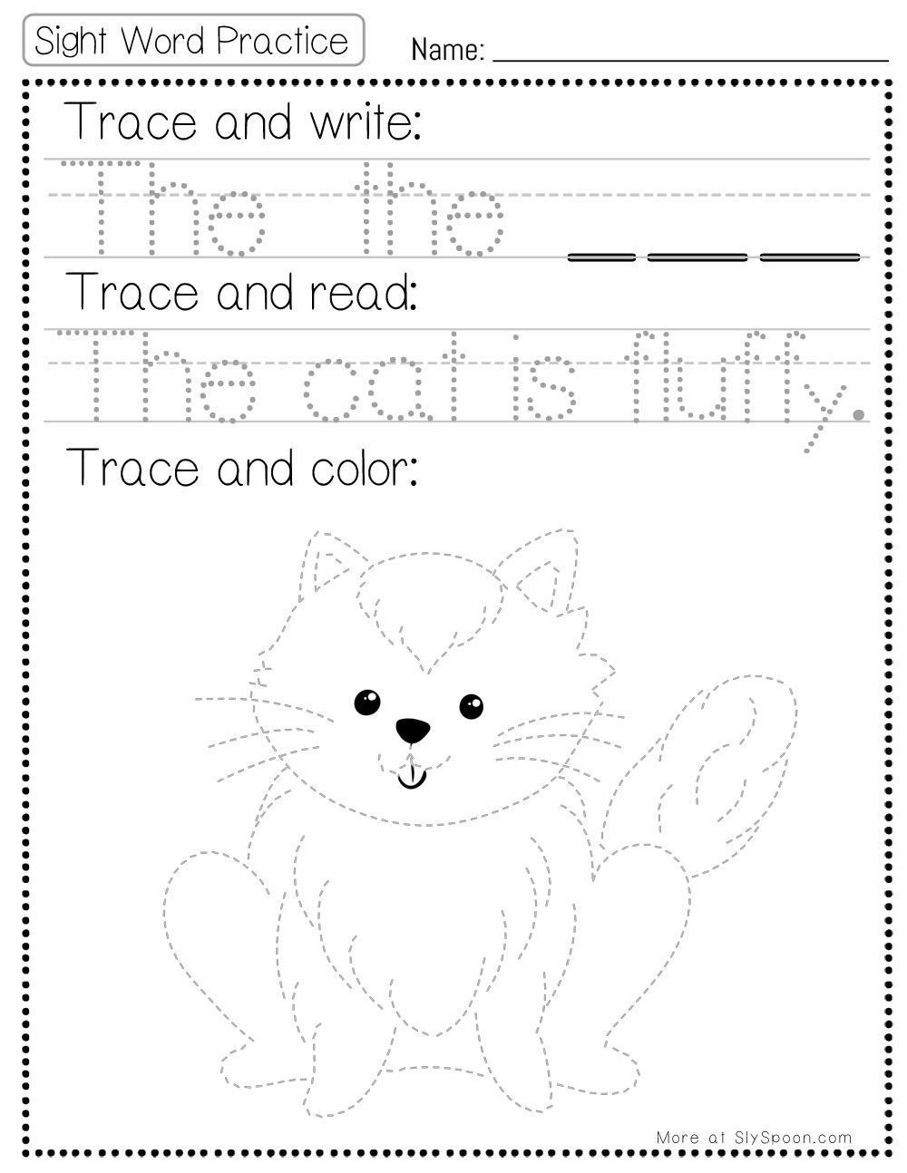 Free Printable The Sight Word Worksheets For Kindergarten First Grade Sly Spoon