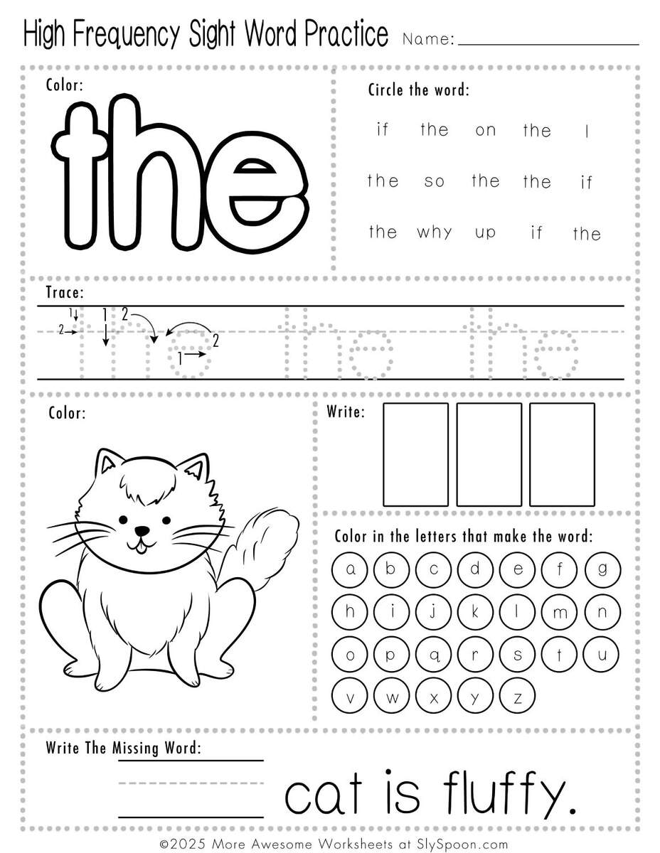 Free Printable The Sight Word Worksheets For Kindergarten First Grade Sly Spoon