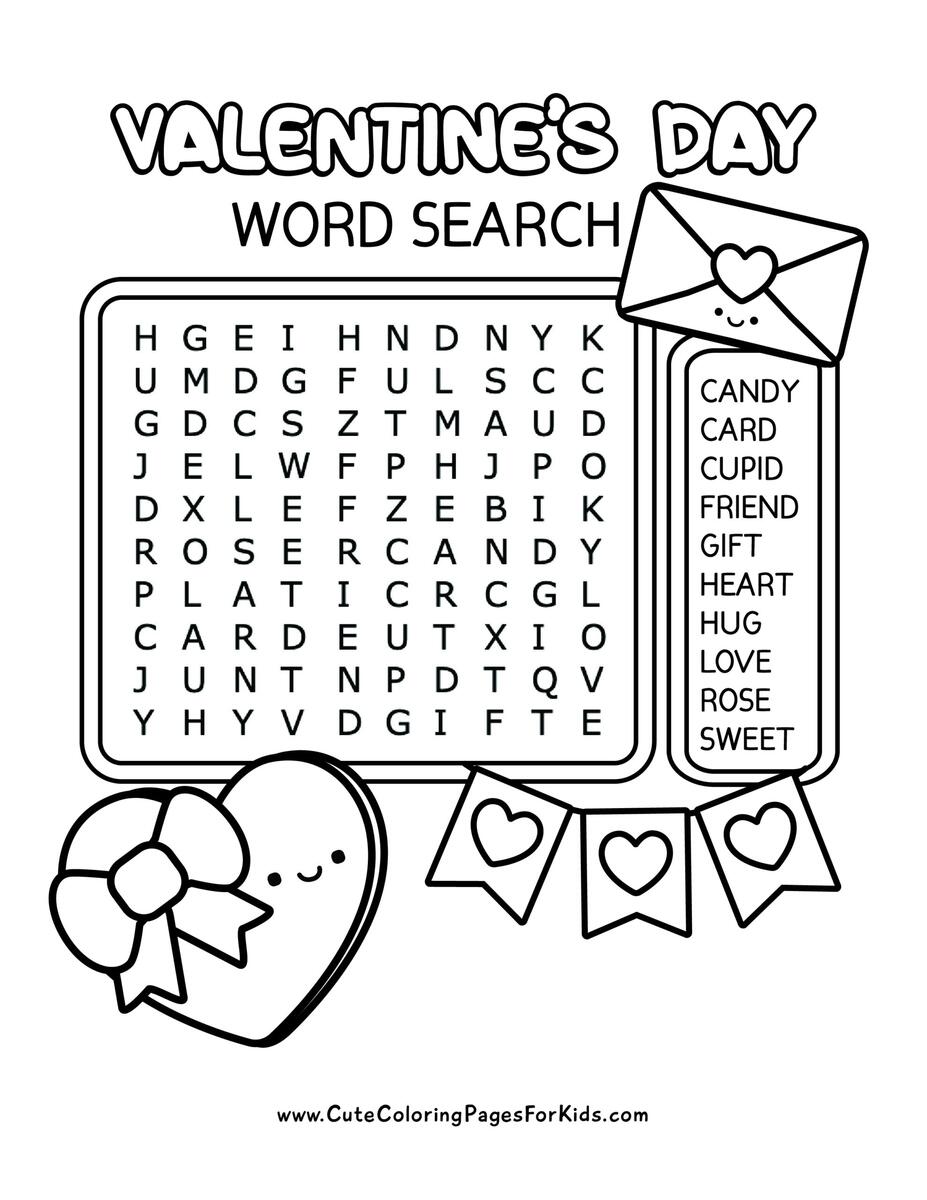 Free Printable Valentine s Day Word Search For Kids Cute Coloring Pages For Kids