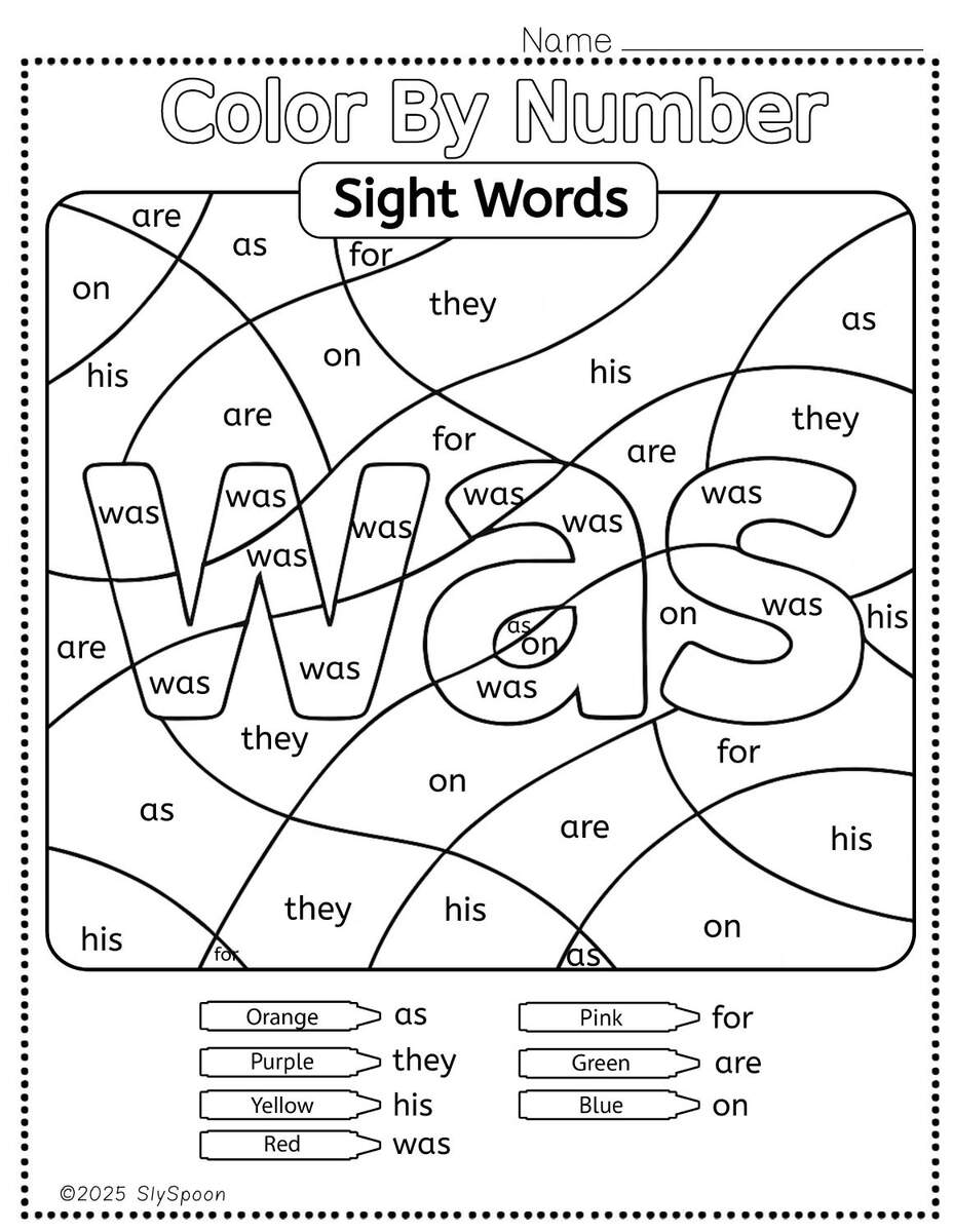 Free Printable Was Sight Word Worksheets For Kindergarten First Grade Sly Spoon