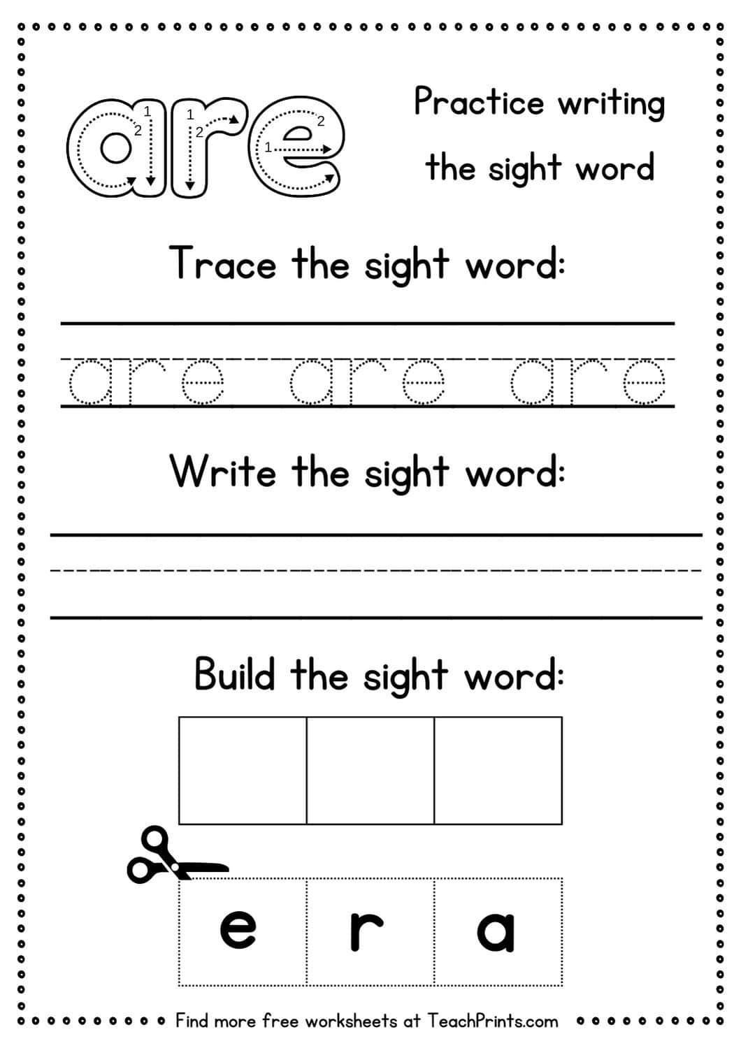 Free Sight Word Are Worksheets Teach Prints Free Sight Word Are Worksheets Teach Prints