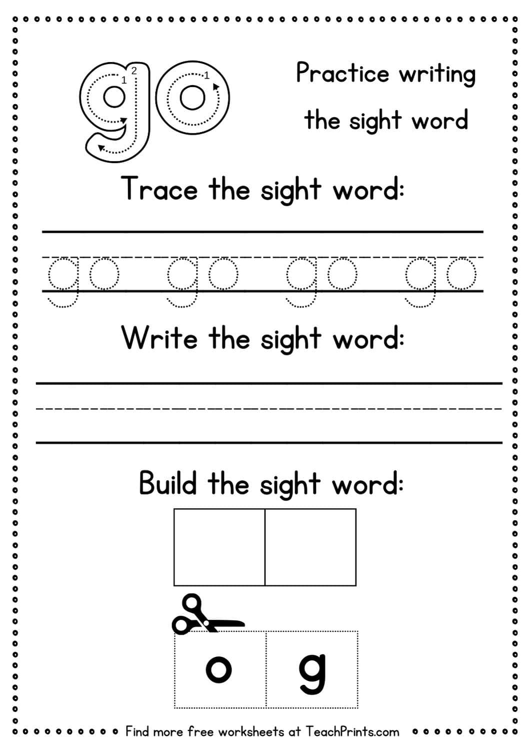 Free Sight Word Go Worksheets Teach Prints Free Sight Word Go Worksheets Teach Prints