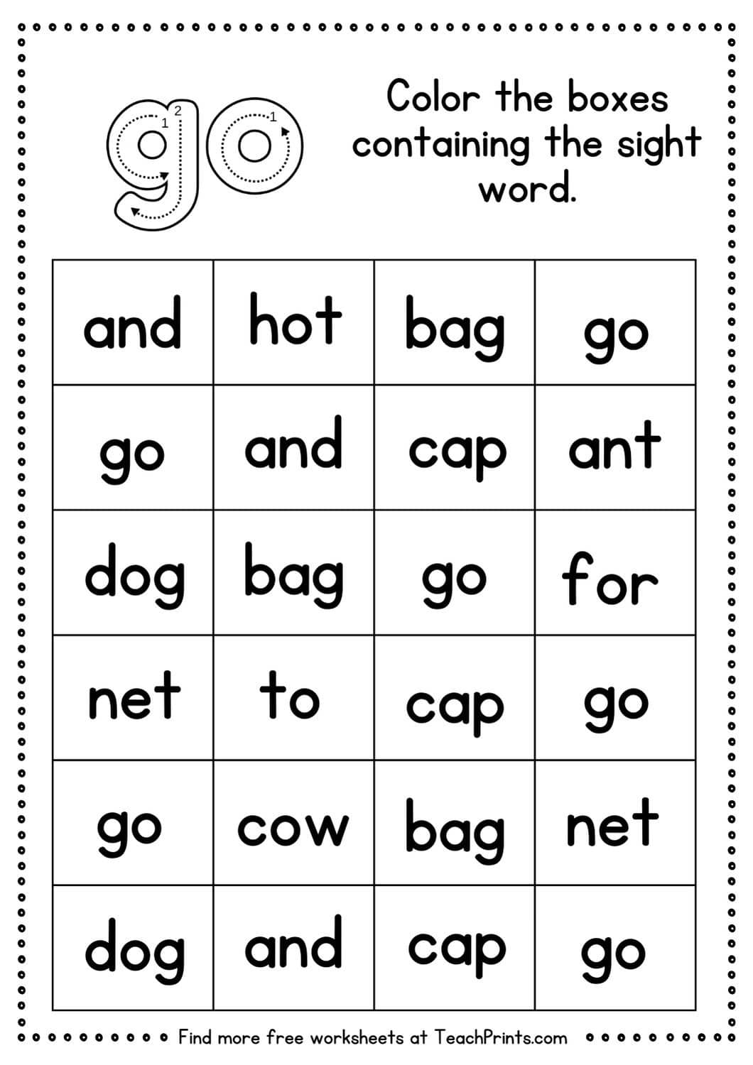 Free Sight Word Go Worksheets Teach Prints Free Sight Word Go Worksheets Teach Prints