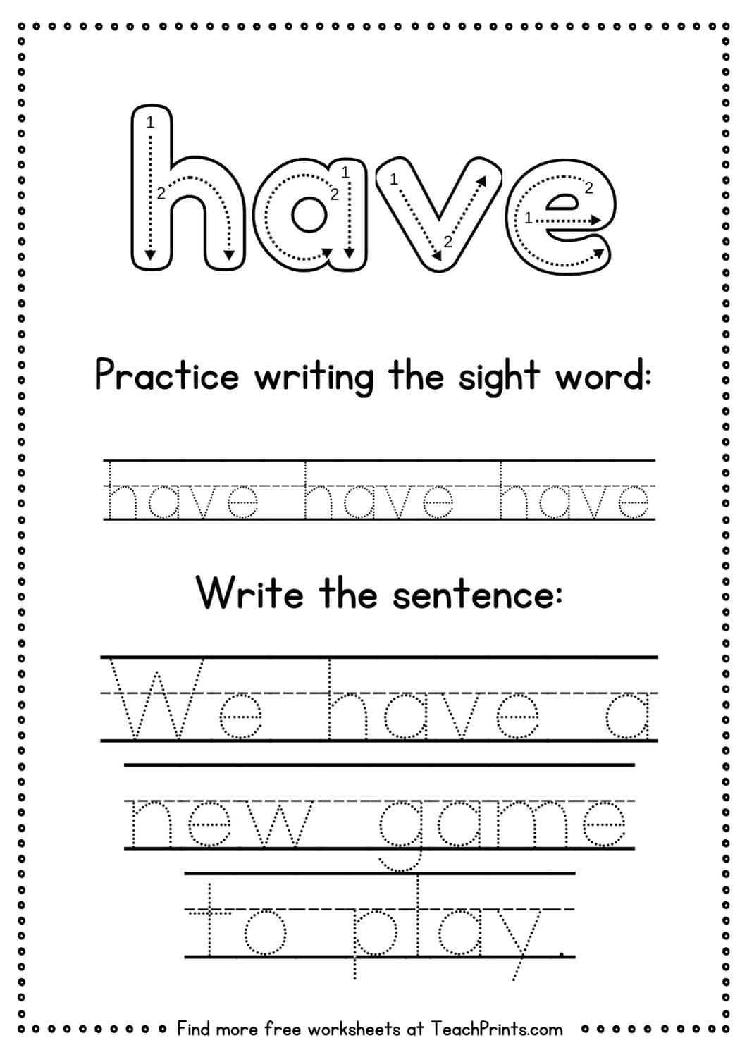 Free Sight Word Have Worksheets Teach Prints Free Sight Word Have Worksheets Teach Prints