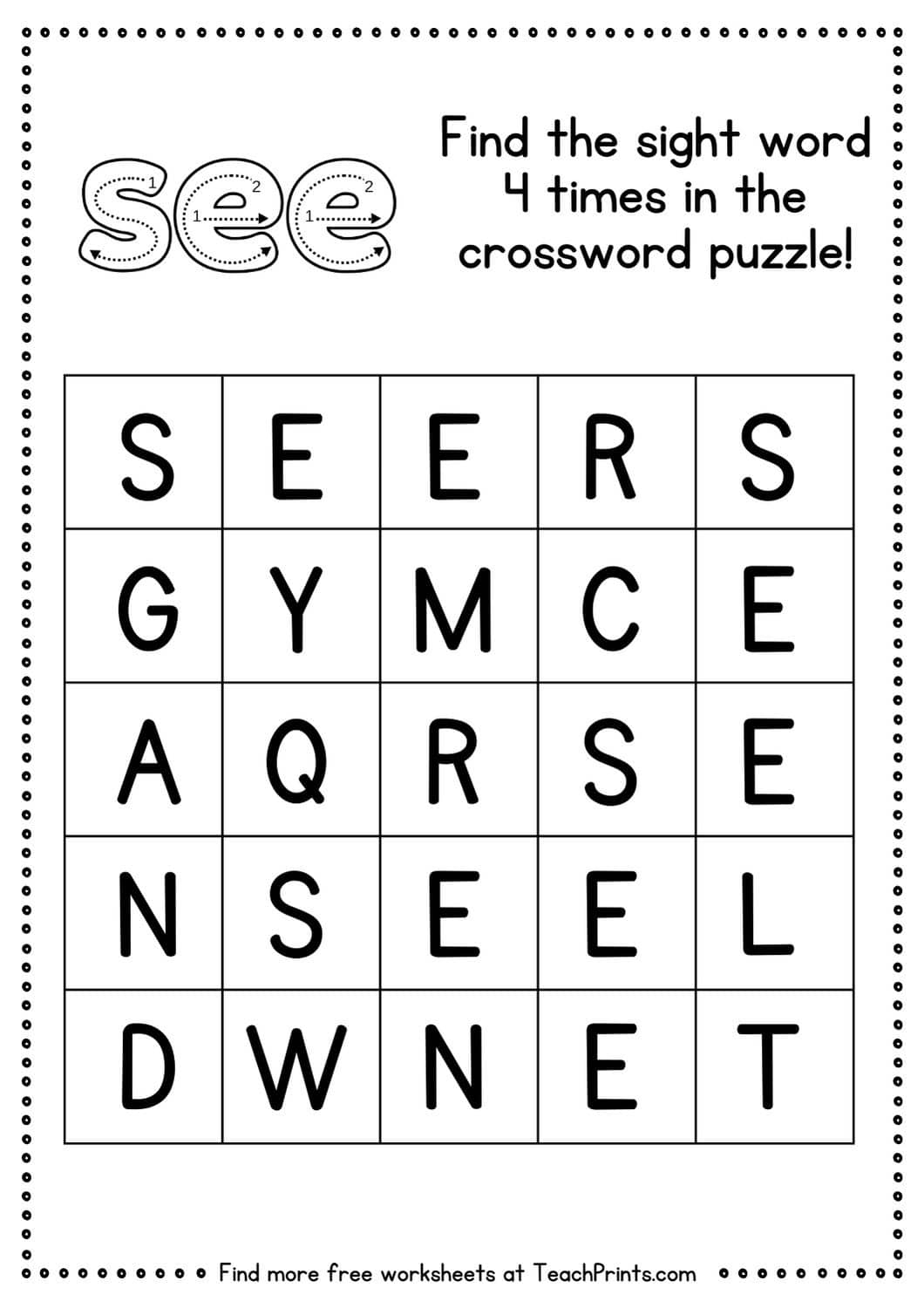 Free Sight Word See Worksheets Teach Prints Free Sight Word See Worksheets Teach Prints