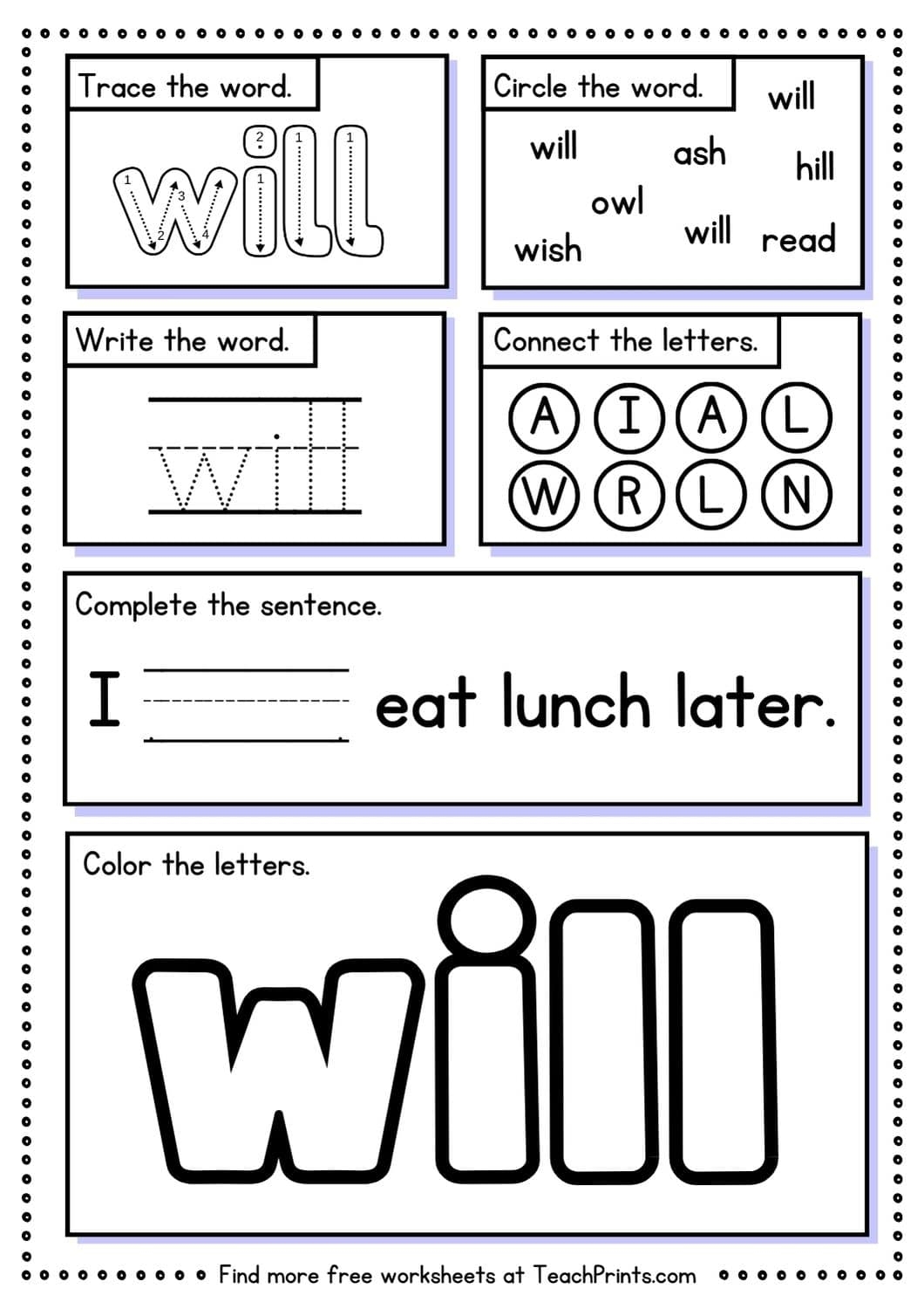 Free Sight Word Will Worksheets Teach Prints Free Sight Word Will Worksheets Teach Prints