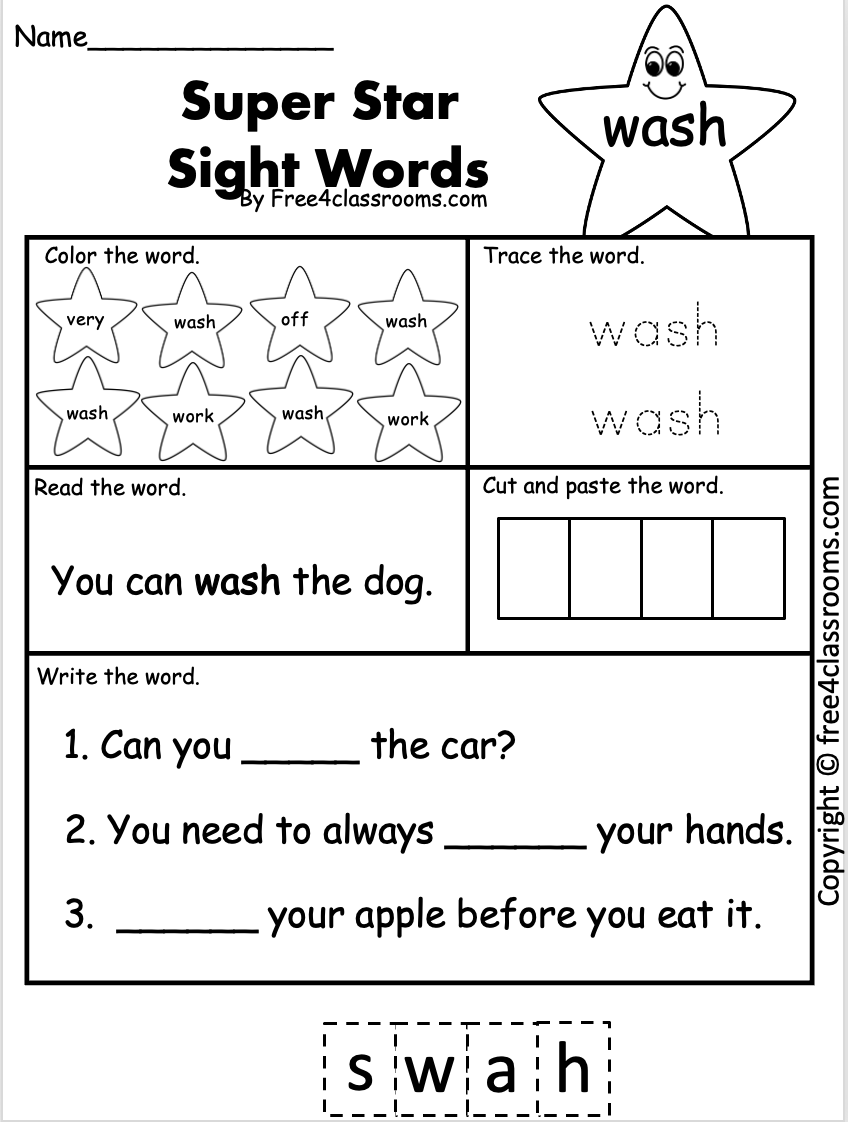 Free Sight Word Worksheet Wash Free Worksheets Free4Classrooms Free Sight Word Worksheet Wash Free Worksheets Free4Classrooms
