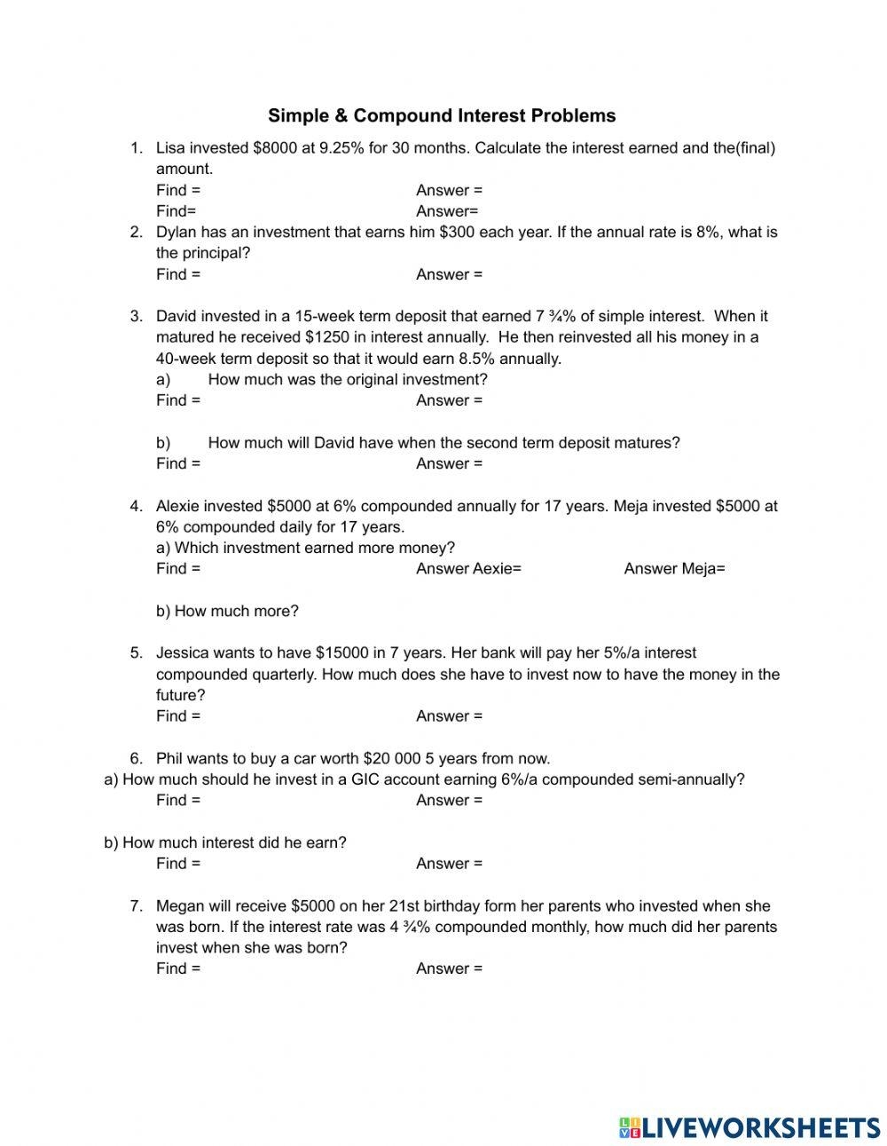 Free Simple And Compound Interest Word Problems Worksheet Download Free Simple And Compound Interest Word Problems Worksheet Png Images Free Worksheets On Clipart Library Free Compound Interest Problems Worksheet Download Free Compound Interest Problems Worksheet Png Images Free Worksheets On Clipart Library