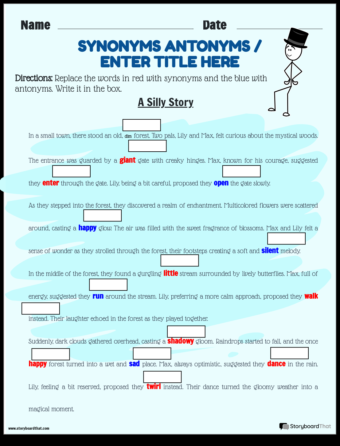 Free Synonyms Antonyms Worksheets Storyboard That