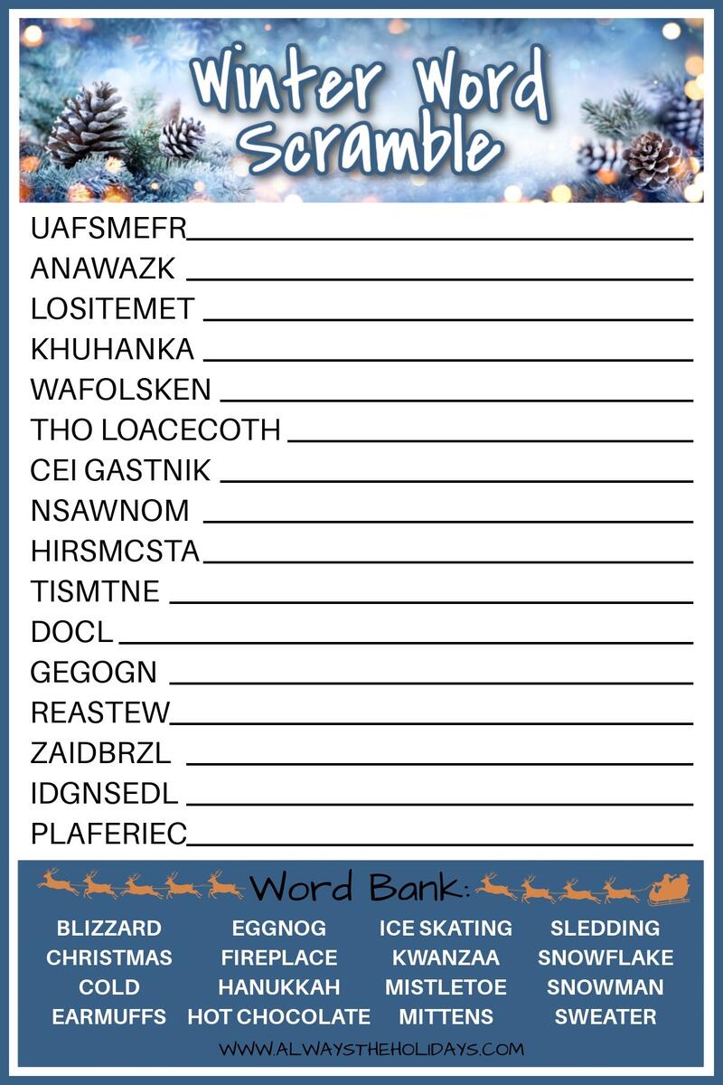 Free Winter Word Scramble Printable With Answer Key Included Free Winter Word Scramble Printable With Answer Key Included