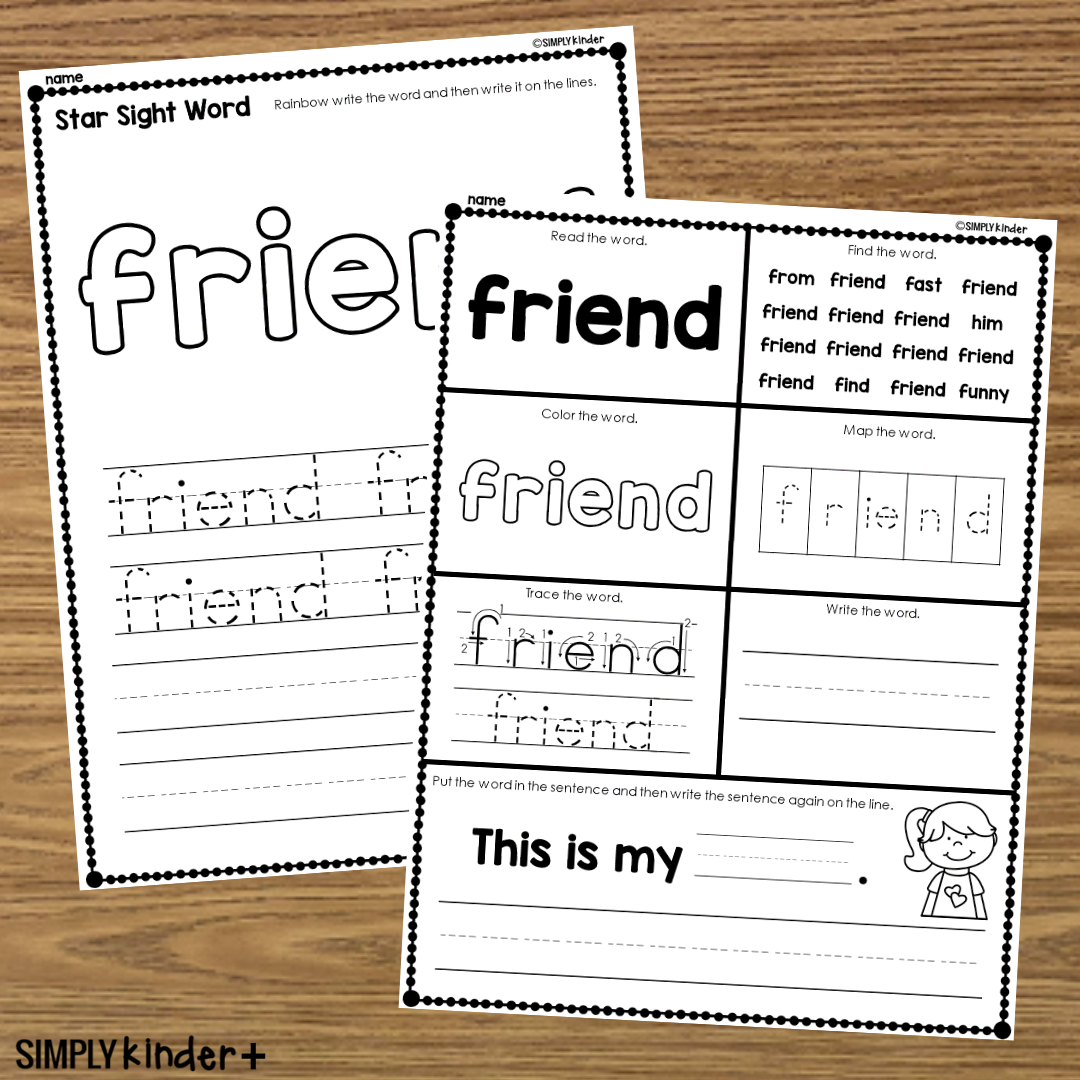 Friend Sight Word Printable Activities Simply Kinder Printable Membership