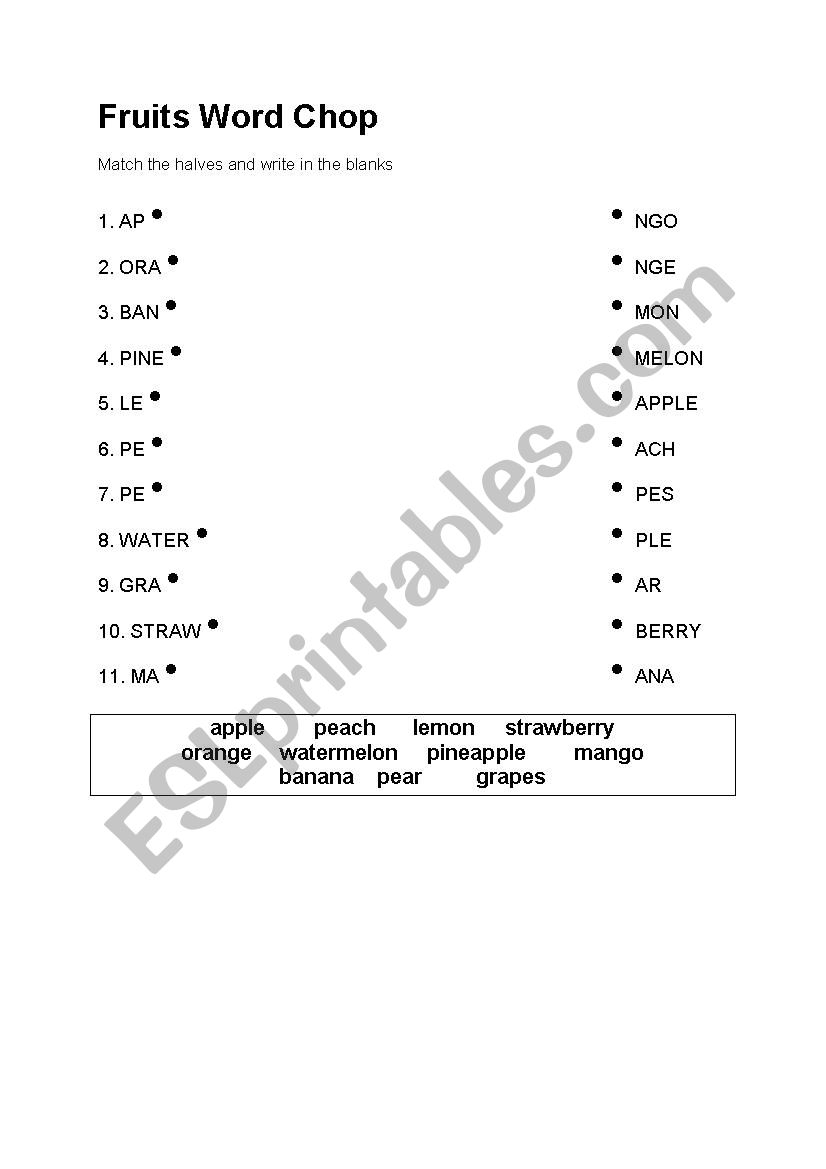 Fruits Word Chop ESL Worksheet By Pizarro90 Fruits Word Chop ESL Worksheet By Pizarro90