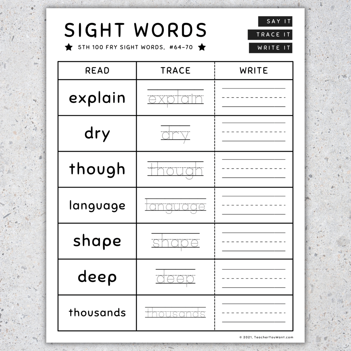 Fry Sight Words Read Trace Write Worksheet 401 500 SET 4 Made By Teachers Read It Trace It Write It Fry S First 100 Sight Words Fun Early Learning