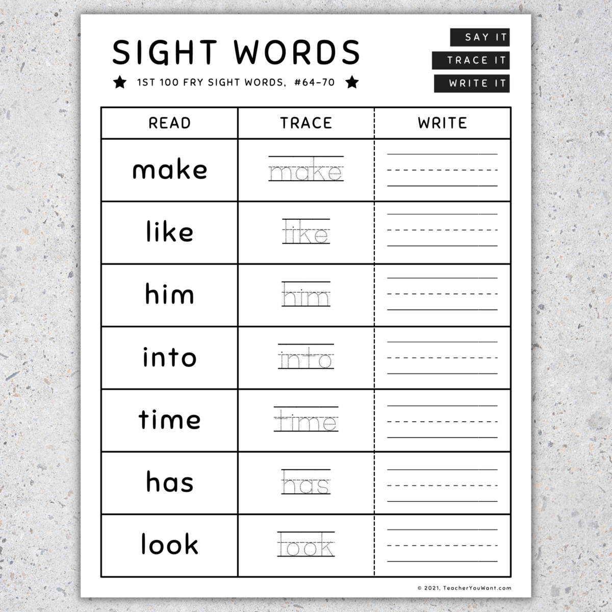 Fry Sight Words Worksheet 100 Printable Pages PDF Etsy