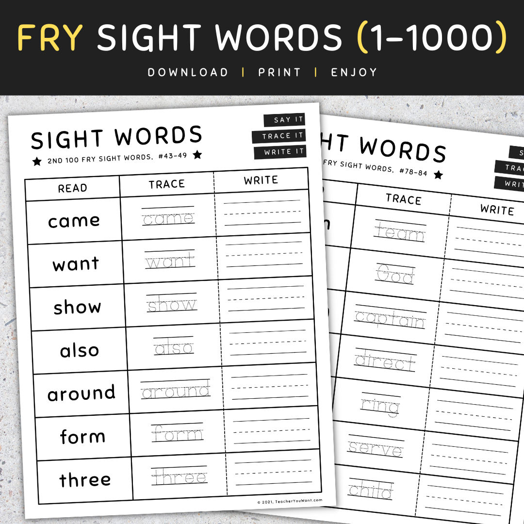 Fry Sight Words Read Trace Write Worksheets NO PREP 1 1000 SET 4 Made By Teachers