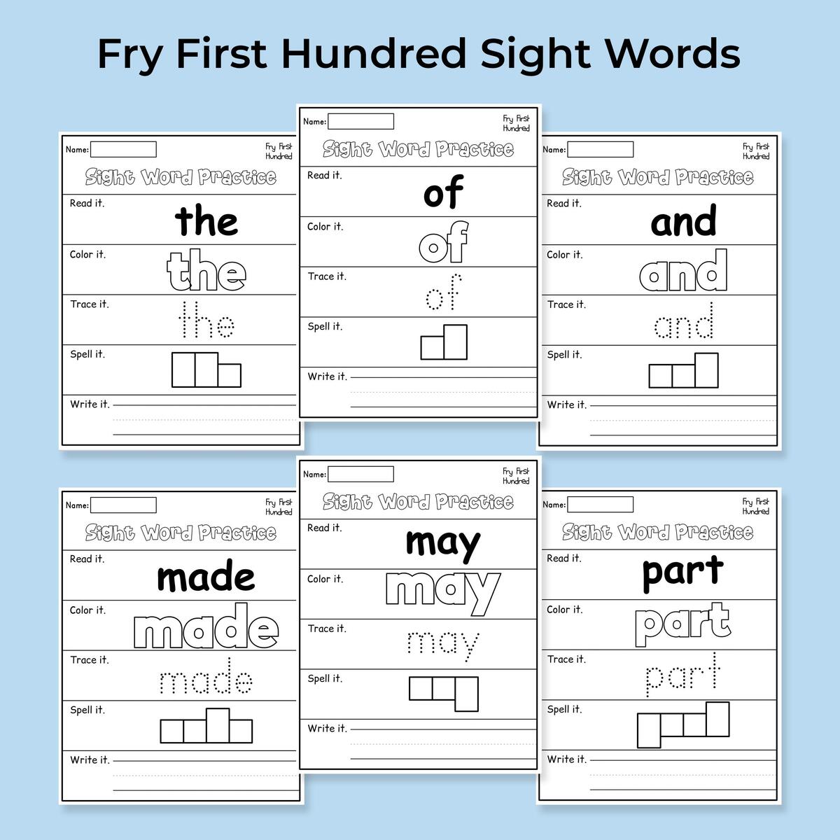 Fry Sight Words Worksheet 100 Printable Pages PDF Etsy