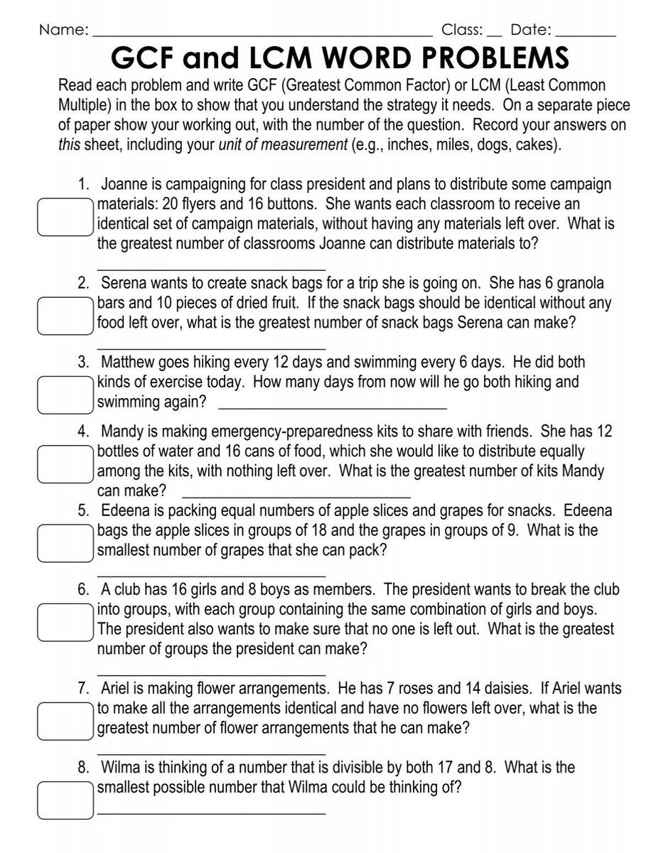 GCF And LCM WORD PROBLEMS GCF And LCM WORD PROBLEMS