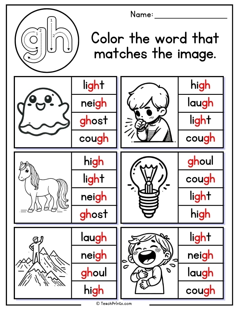 Gh Worksheets Free PDF Printables Teach Prints
