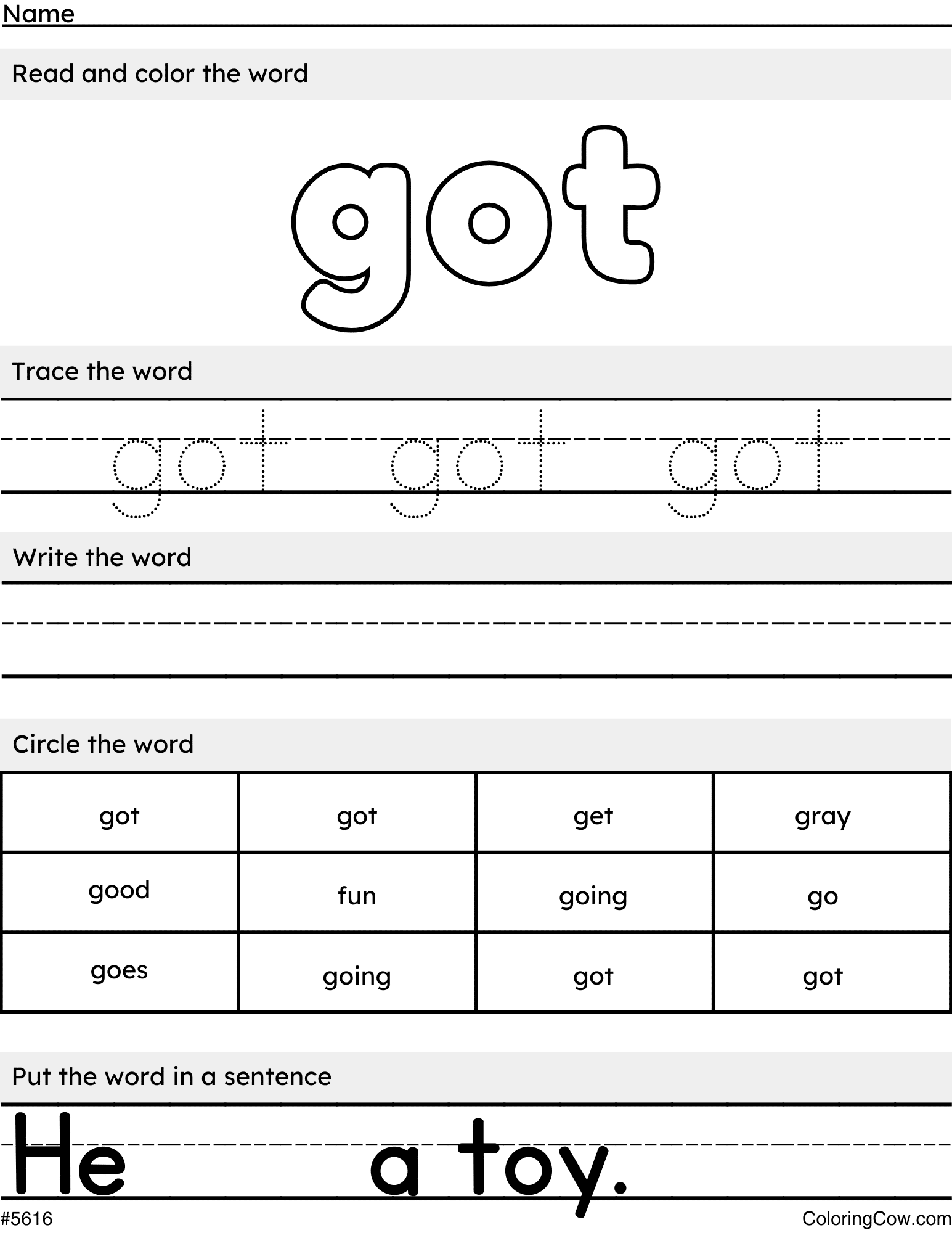 Got Sight Word Worksheet Got Sight Word Worksheet