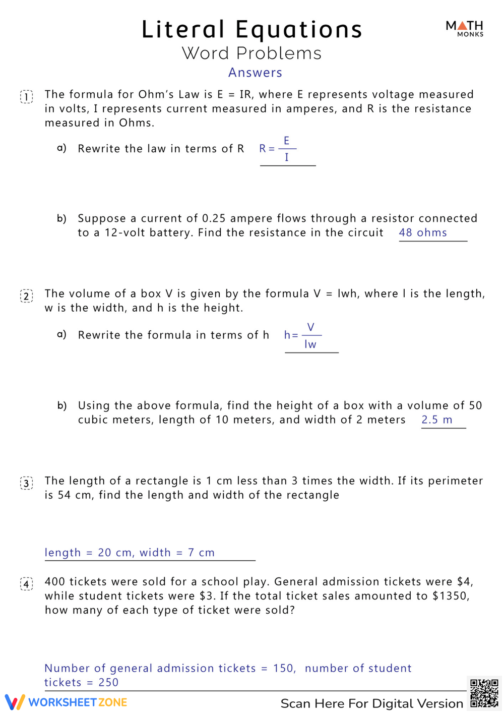 Grade 11 Solving Literal Equations Worksheets Printable