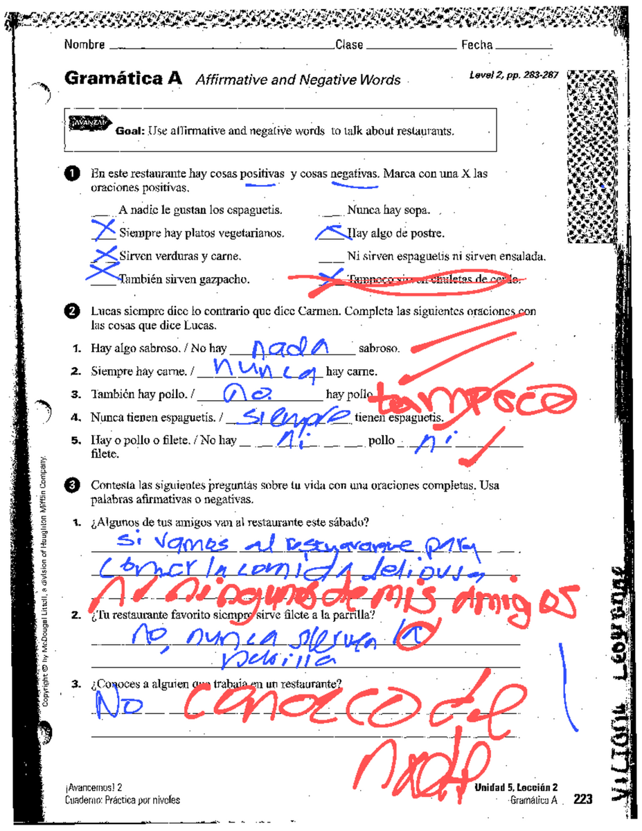 Gram Tica A Affirmative Negative Words Spanish Level 2 Workbook Studocu Gram Tica A Affirmative Negative Words Spanish Level 2 Workbook Studocu