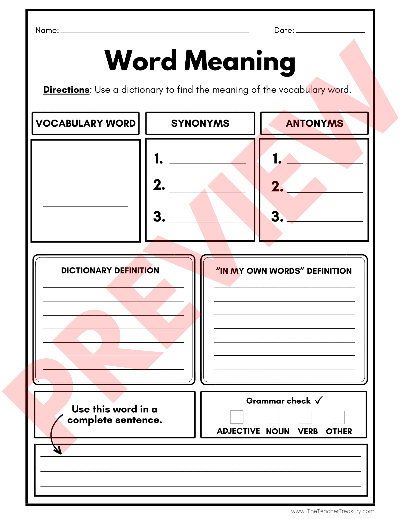 Graphic Organizer Vocabulary Word Meaning