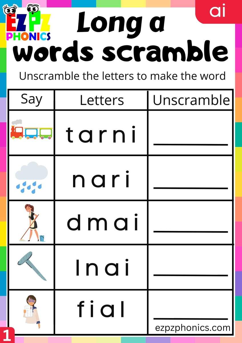 Group1 AI Words Words Scramble Long A Phonics Worksheet Ezpzphonics Group1 AI Words Words Scramble Long A Phonics Worksheet Ezpzphonics
