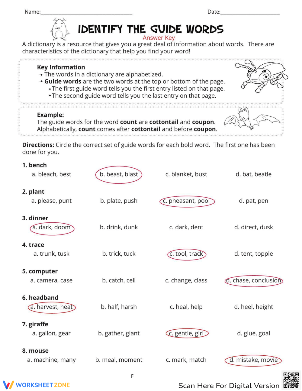 Guide Words Dictionary Mastery Worksheet