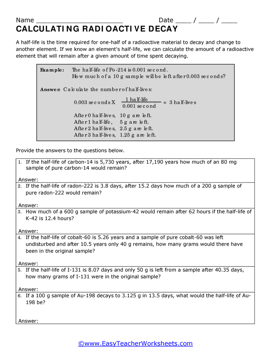 Half Life Problems Worksheet Worksheets Library Half Life Problems Worksheet Worksheets Library
